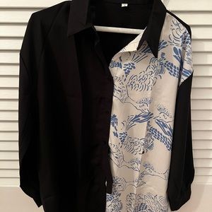Shein button up, black white and blue